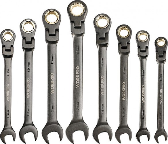 Набор комбинированных ключей WORKPRO WP202521 трещоточные с шарниром 8шт. (9-17мм) - изображение 3