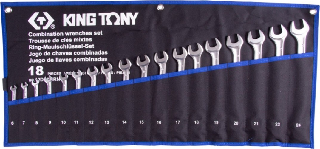 Набор комбинированных ключей KING TONY 12D18MRN 6-24 мм, чехол из теторона, 18 пр.