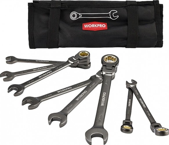 Набор комбинированных ключей WORKPRO WP202521 трещоточные с шарниром 8шт. (9-17мм)