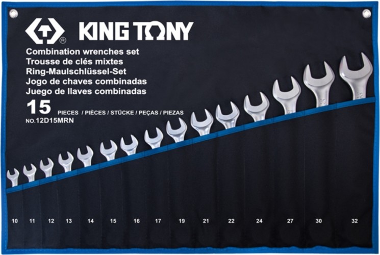 Набор комбинированных ключей KING TONY 12D15MRN 10-32 мм, чехол из теторона, 15 пр.