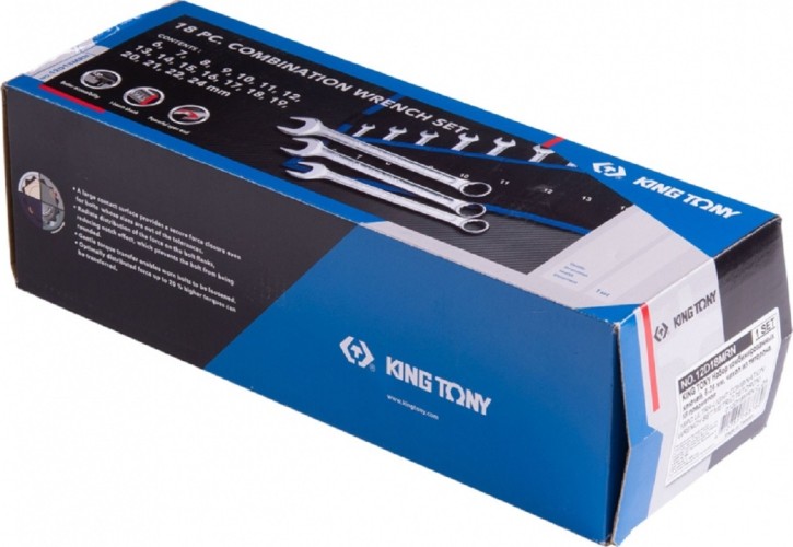 Набор комбинированных ключей KING TONY 12D18MRN 6-24 мм, чехол из теторона, 18 пр. - изображение 2