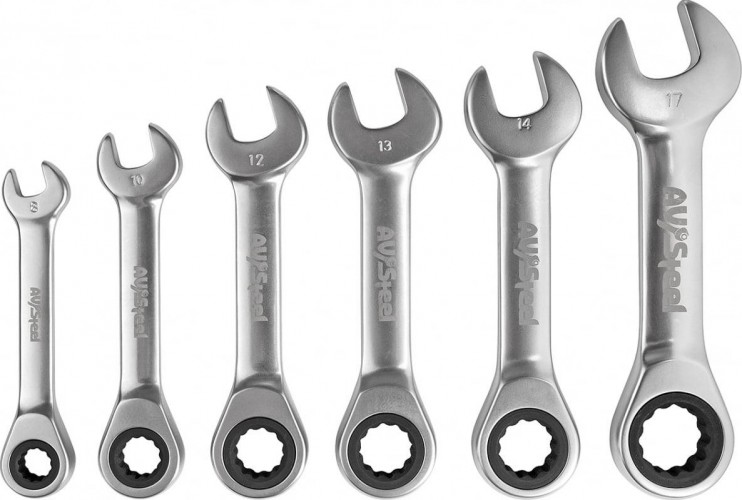 Набор комбинированных ключей AV Steel AV-035362 трещоточных укороченных 8-17мм 6 пр. - изображение 3