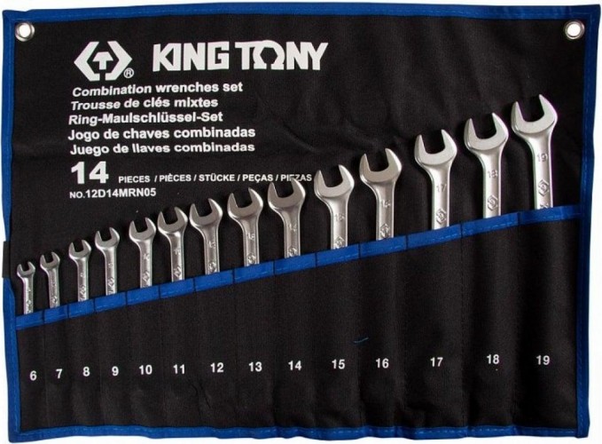 Набор комбинированных ключей KING TONY 6-19 мм чехол из теторона, 14 предметов 12D14MRN05