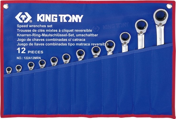 Набор комбинированных ключей KING TONY 122A12MRN трещоточных 8-24 мм, чехол из теторона, 12 пр.