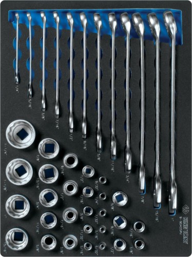 Набор комбинированных ключей KING TONY с наборором торцевых головок 1/4", 3/8", 1/2", ложемент, 40 пр 9-9040SRV