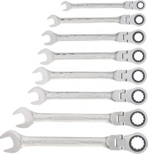 Набор комбинированных трещоточных ключей MATRIX шарнирные, 8 предметов 14898 14898