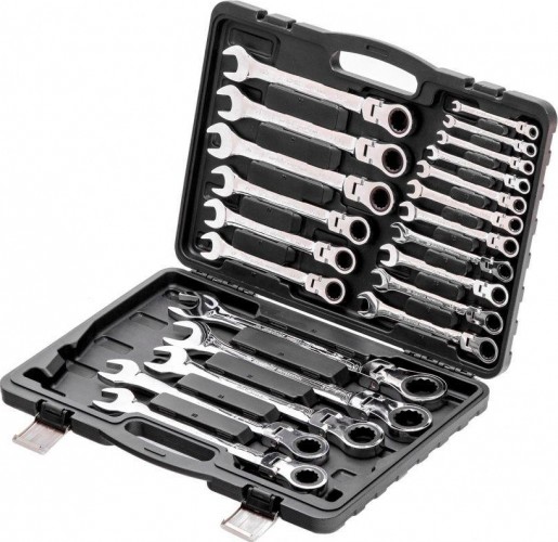 Набор комбинированных трещоточных ключей MATRIX шарнирные, 13 предметов 14798 14798