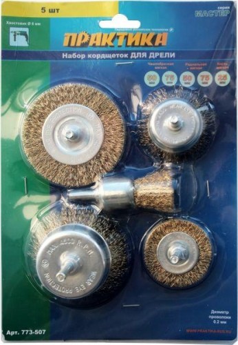 Набор кордщеток мягких для дрели ПРАКТИКА 5 шт; 25, 50, 75 мм 773-507 773-507