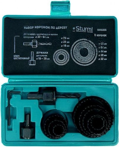 Набор коронок по дереву Sturm 5 440 201 19-51мм, +державки для коронок, 11 пред. 5440201 - изображение 2