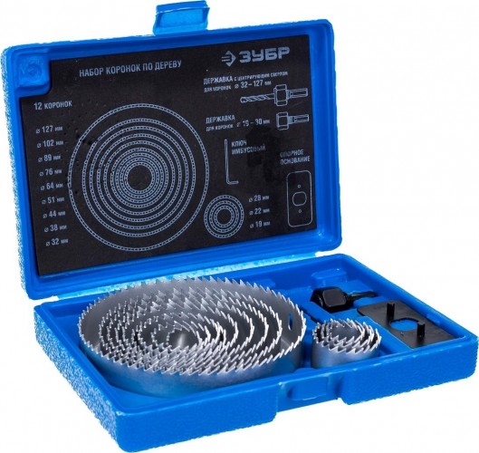 Набор коронок по дереву ЗУБР 15 предметов, 19-127 мм  29554-H15_z01 Эксперт 29554-H15_z01