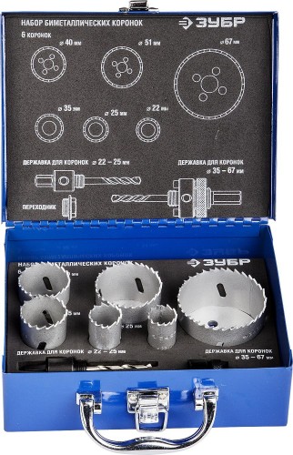 Набор коронок по дереву ЗУБР 6 предметов, 22-67 мм 29531-H6-2 Эксперт 29531-H6-2