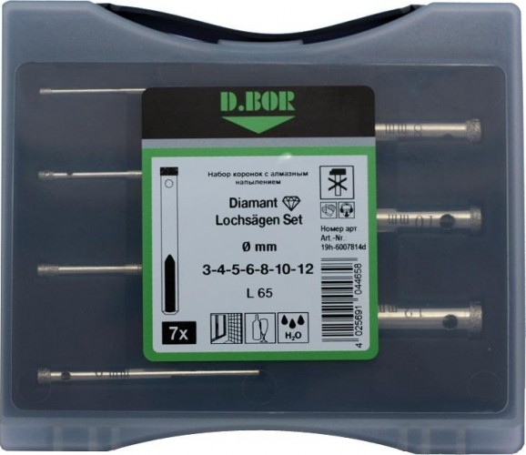 Набор коронок с алмазным напылением D.BOR 7 шт. (3-4-5-6-8-10-12) W-013-19H-6007814D