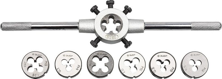 Набор метчиков и плашек ЗУБР 28126-H7 МАСТЕР 8 предметов, сталь 9хс 28126-H7