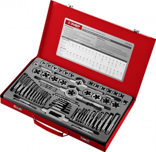 Набор метчиков и плашек ЗУБР "МАСТЕР" 65 предметов 28118-H65 28118-H65_z01 - изображение 2