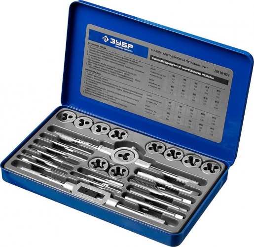 Набор метчиков и плашек ЗУБР "ПРОФЕССИОНАЛ" 24 предмета 28110-H24 28110-H24 - изображение 2