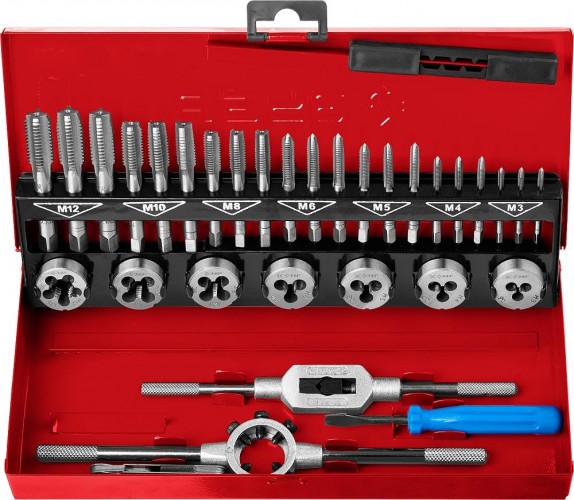 Набор метчиков и плашек ЗУБР "МАСТЕР"  32 предметов 9ХС 28129-H32 28129-H32_z01 - изображение 2