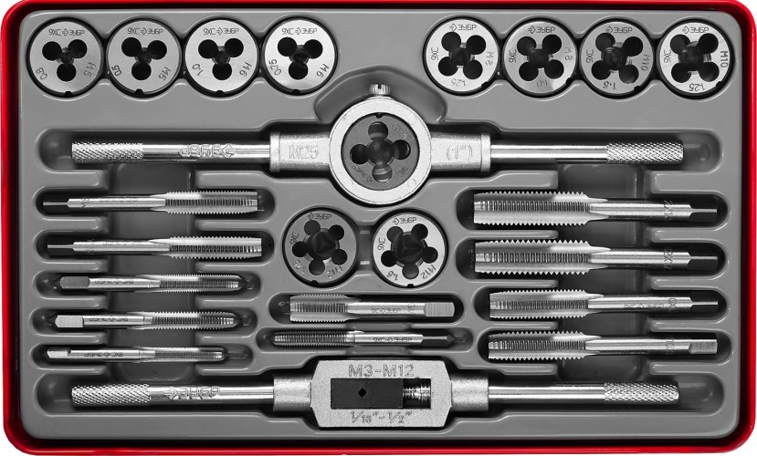 Набор метчиков и плашек ЗУБР "МАСТЕР" 24 предмета 28116-H24 28116-H24_z01