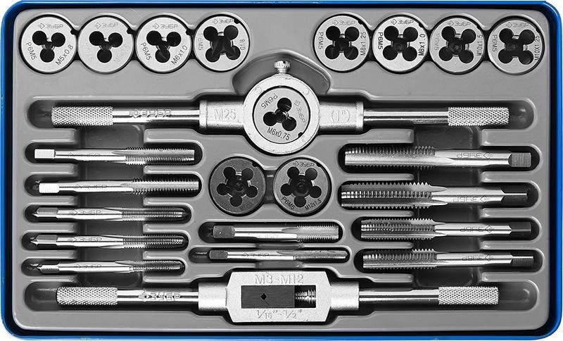 Набор метчиков и плашек ЗУБР "ПРОФЕССИОНАЛ" 24 предмета 28110-H24 28110-H24