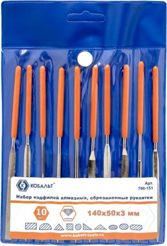 Набор надфилей алмазных Кобальт 790-151 140х 50х3 мм, обрезиненные рукоятки (10 шт.)