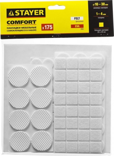 Набор накладок самоклеящихся STAYER COMFORT на мебельные ножки, 175 шт, белые 40917-H175
