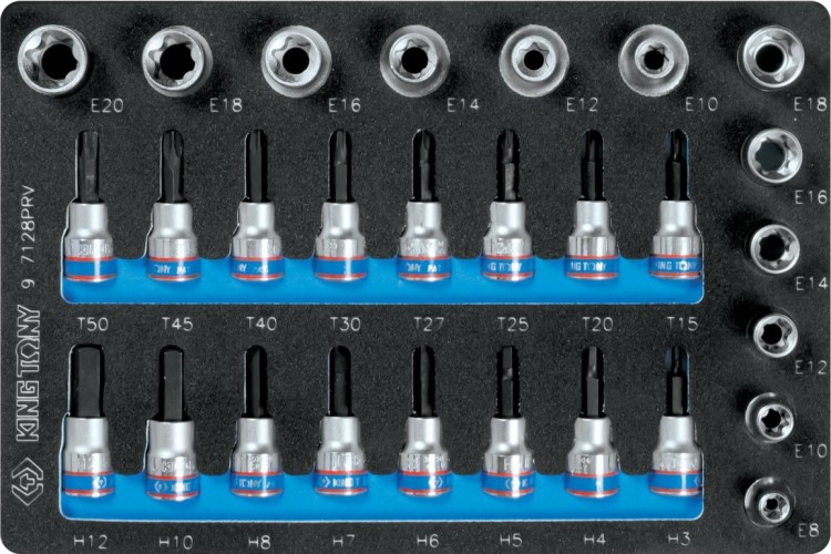 Набор насадок HEX, TORX KING TONY 28 предметов ложемент 9-7128PRV 9-7128PRV