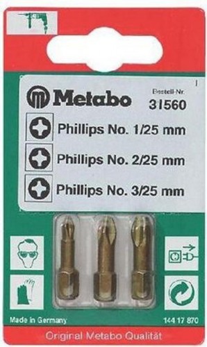 Набор насадок METABO Torsion PZ 1/2/3 х25 мм (3шт) 631561000