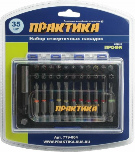 Набор насадок ПРАКТИКА 35 шт., 25 и 50мм, PH, PZ, SL, Hex, Torx, Tri-Wing Профи 779-004