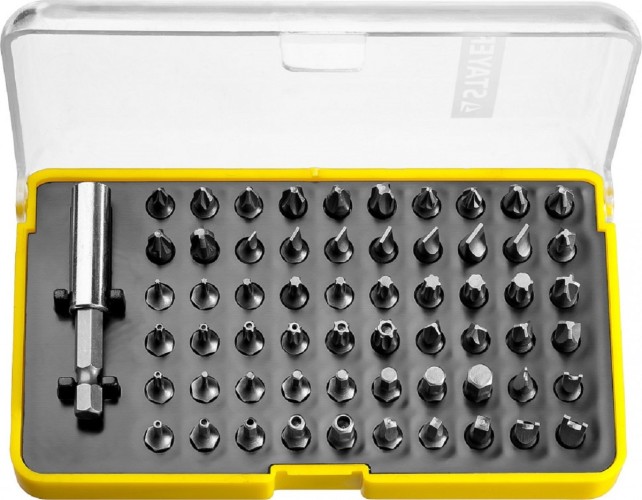 Набор насадок STAYER SUPER UNIVERSAL биты cr-v, с магнитным адаптером, 61 предмет, 26084-H61