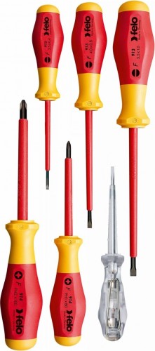 Набор отверток FELO 91 396 198 диэлектрических sl/pz, отвертка тестер сети, 6 шт 91396198