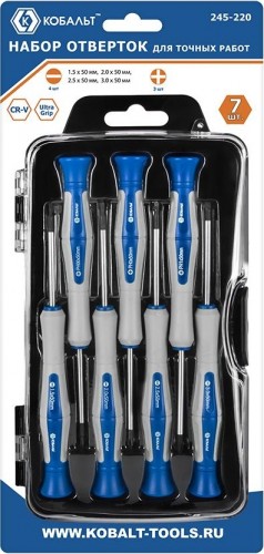 Набор отверток Кобальт 245-220 для точных работ ultra grip 50 мм, кейс (7 шт.)