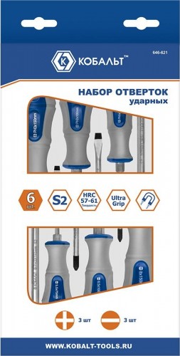 Набор отверток Кобальт 646-621 ударных ultra grip s2 (6 шт.)