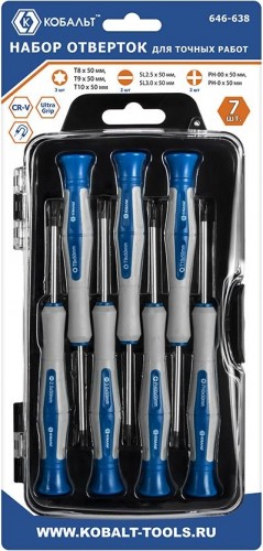 Набор отверток Кобальт 646-638 для точных работ ultra grip 50 мм, кейс (7 шт.)