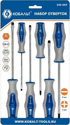 Набор отверток Кобальт 646-669 ultra grip cr-v (6 шт.)