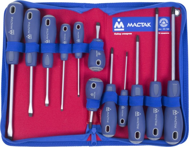 Набор отверток МАСТАК 04-12Z в футляре на молнии, 12 предметов
