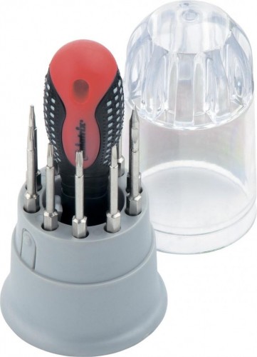 Набор отверток MATRIX  для точных работ fusion с насадками, 11 пр. в пласт. пенале, 3-х комп. рукоят 11582