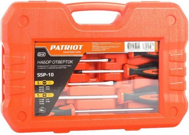 Набор отверток PATRIOT SSP-10, CR-V,пластиковый кейс 10шт 350003001