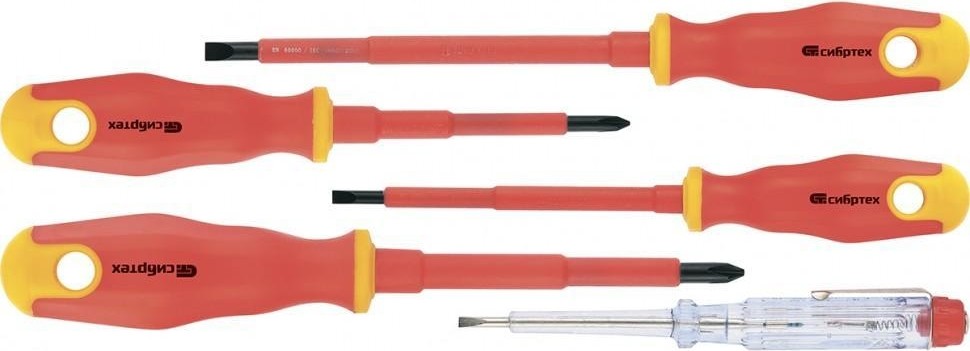 Набор отверток СИБРТЕХ диэлектрических до 1000 в,  тестер, crv, двухкомпон 12937