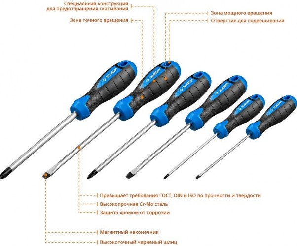 Набор отверток ЗУБР Профессионал-6 шт. 6 шт 25239 - изображение 2