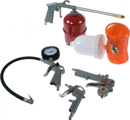Набор пневмоинструмента QUATTRO ELEMENTI  5 шт, краскопульт, шланг 5м, пистолеты для мовиля 771-138