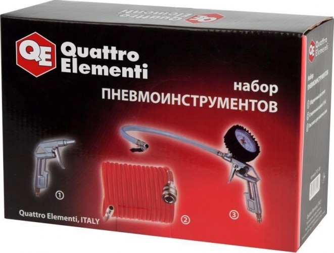 Набор пневмоинструмента QUATTRO ELEMENTI  3 шт, шланг 5м, пистолеты для накачки шин и обдувочный 772-128 - изображение 5