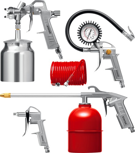 Набор пневмоинструмента STAYER MASTER 5 предметов, краскораспылитель с нижним бачком 06487-H5