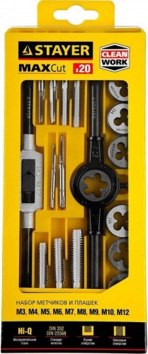 Набор резьбонарезных инструментов STAYER MaxCut 20 предметов, метчиков и плашек, легированная сталь 28012-H20