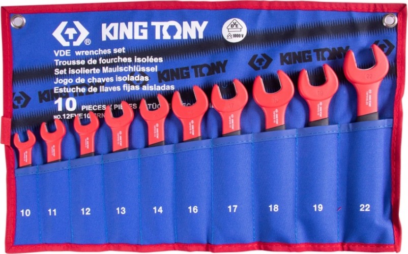 Набор рожковых диэлектрических ключей KING TONY 12FVE10MRN 10-22 мм, чехол из теторона, 10 предметов