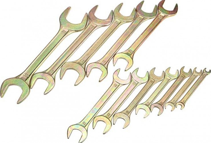 Набор рожковых ключей REXANT 12-5845-2 (6х7-30х32 мм), 12 шт., желтый цинк - изображение 3