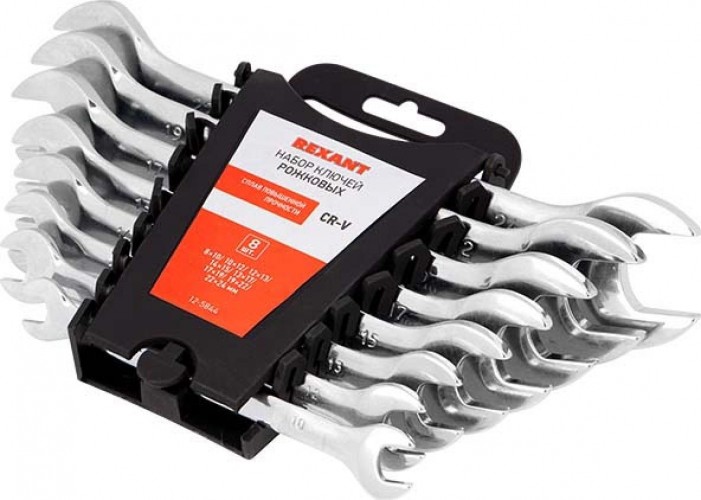 Набор рожковых ключей REXANT 12-5844 8-24 мм CRV, 8 шт.