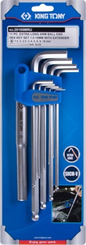 Набор шестигранников KING TONY 20109MRU с шаровым окончанием длинные - изображение 2