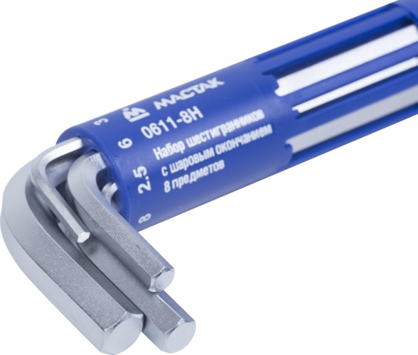 Набор шестигранников МАСТАК 0611-8HB с шаровым окончанием длинные - изображение 2