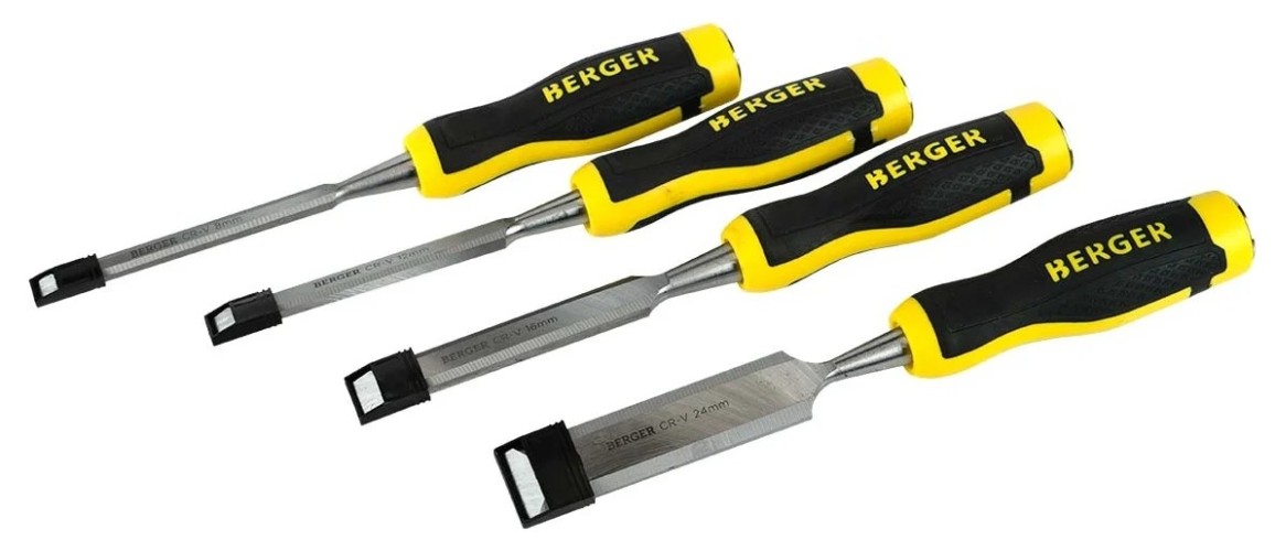 Набор стамесок BERGER BG1420 ударных для обработки древесины, 4 шт