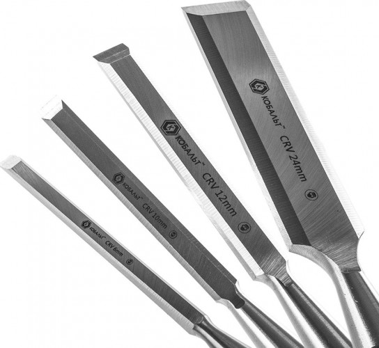 Набор стамесок Кобальт 245-671 (6, 12, 18, 24х140 мм) cr-v, двухк. рукоятка - изображение 3