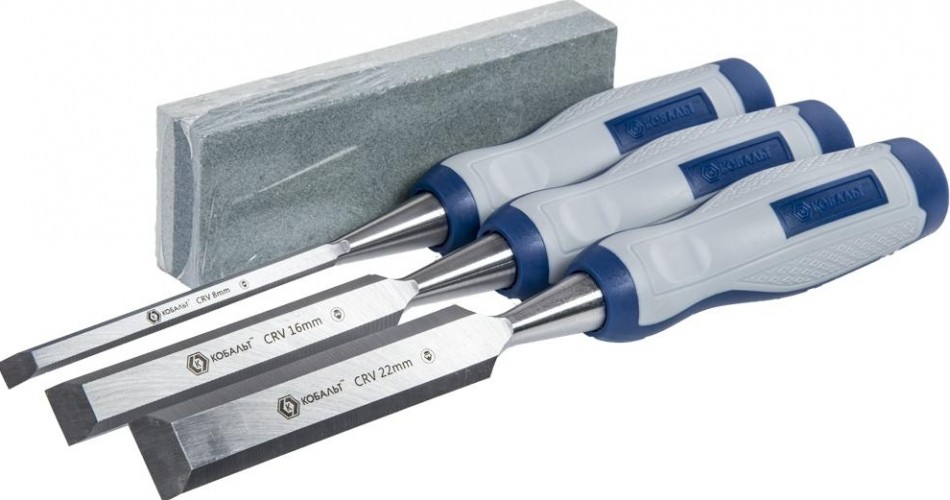 Набор стамесок Кобальт 245-688 (8, 16, 22х140 мм) cr-v, двухк. рукоятка - изображение 4
